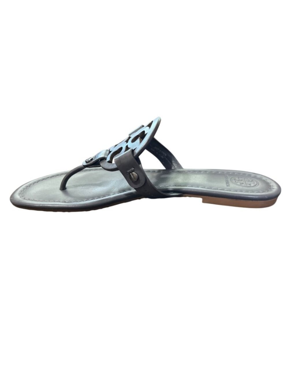 Tory Burch Womens Size 8 Miller Leather Thong Sandals Malta Grey Slip-On EUC - Picture 6 of 10